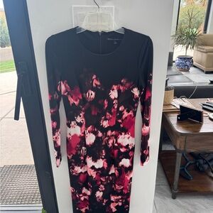White House Black Market Black and Pink Long Sleeve Dress